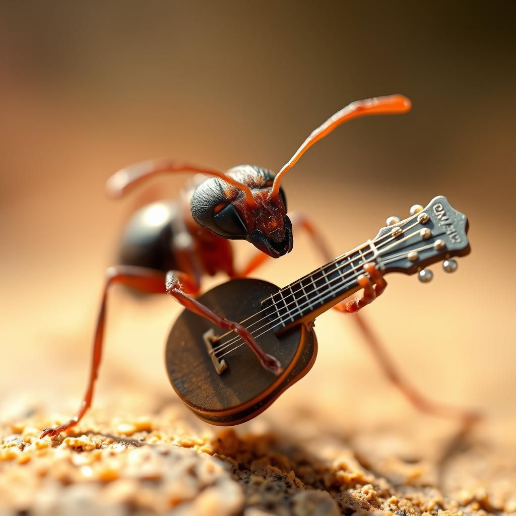 An ant playing a guitar.