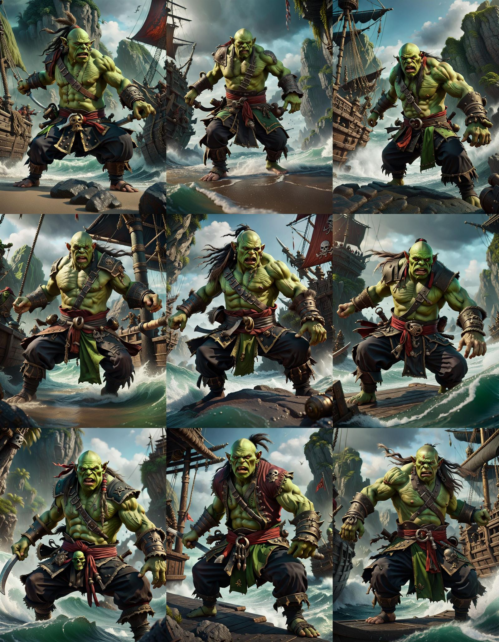Orc Pirate Monk in Epic Karate Fight: Digital Matte Painting