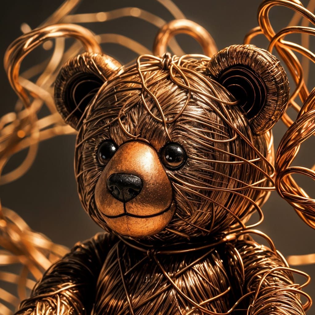 Copper Wire Teddy Bear Sculpture
