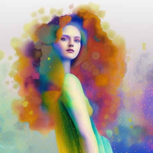 Woman in Fractal Dress: Watercolor Art in Pre-Raphaelite Sty...