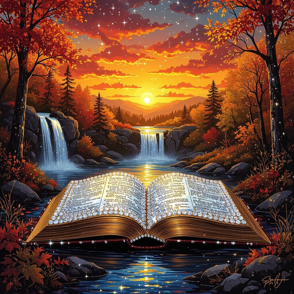 Shimmering Diamond Book in Autumn Landscape