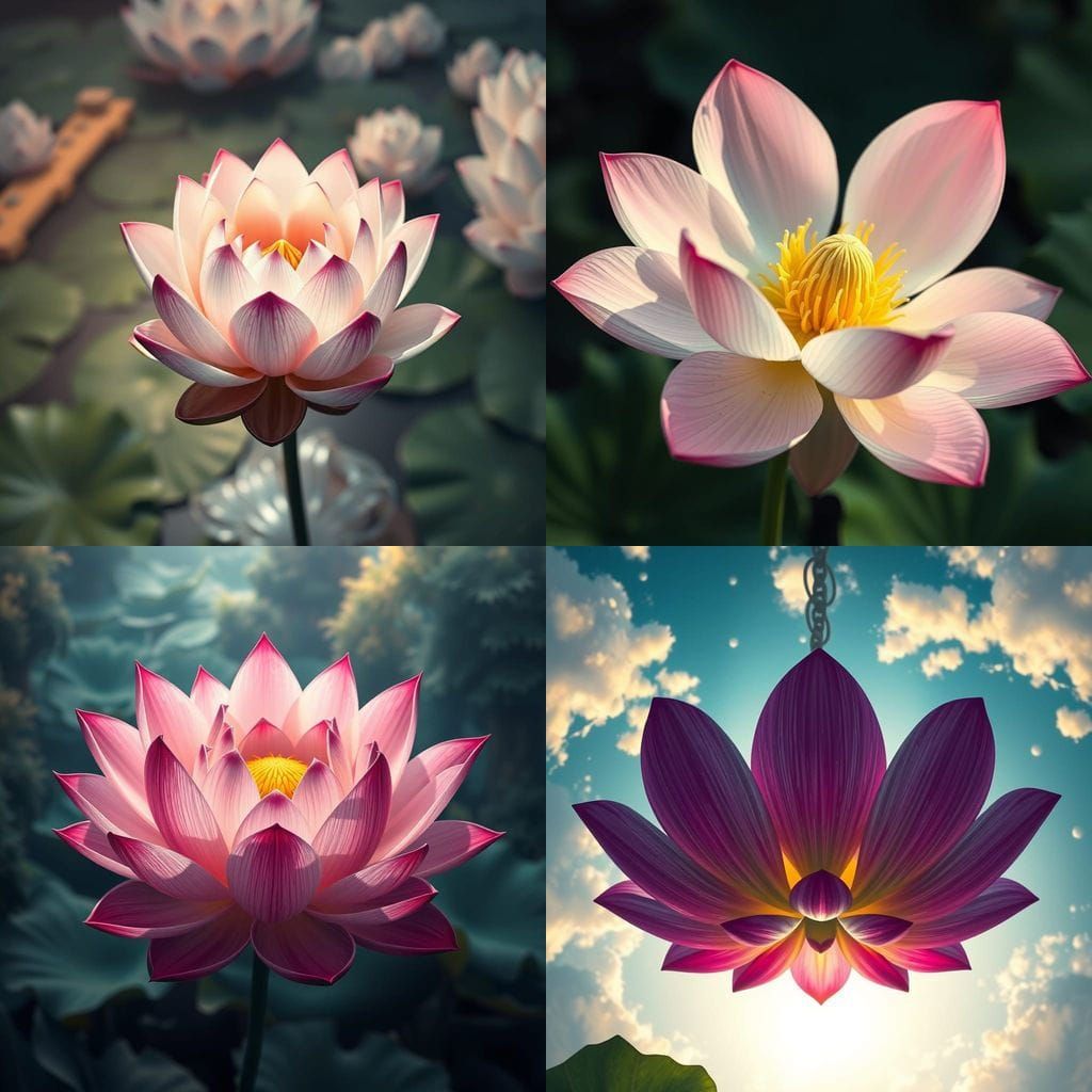 Surreal Lotusflower Blooms in Vibrant Fantasy Landscape