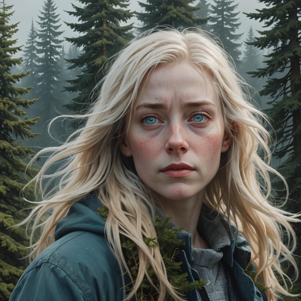 Ethereal Woman Portrait in Teal Forest, Matte Painting