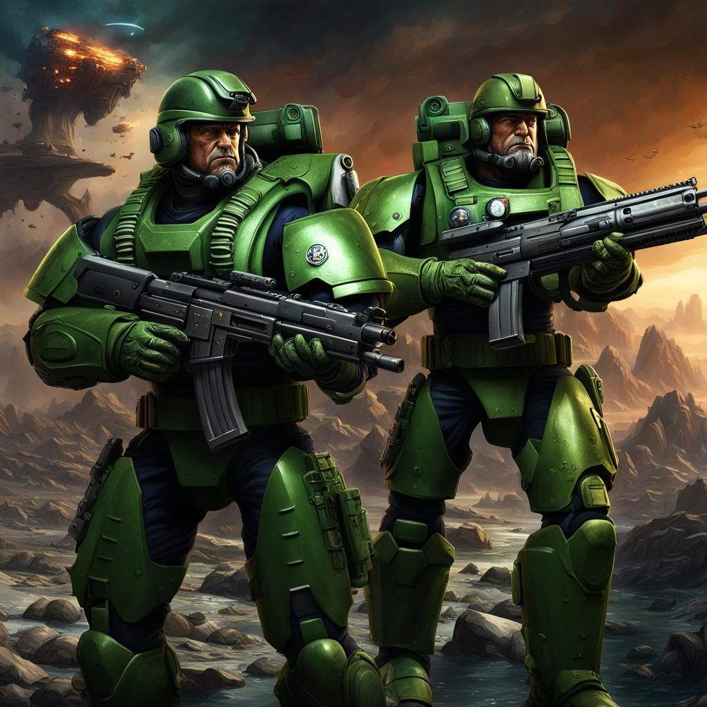 Futuristic US Military Base with Armored Figures