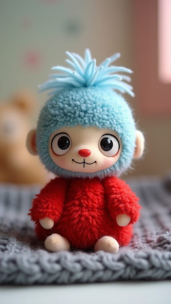 Endearing Pom-Pom Monster in Stop-Motion Animation Style