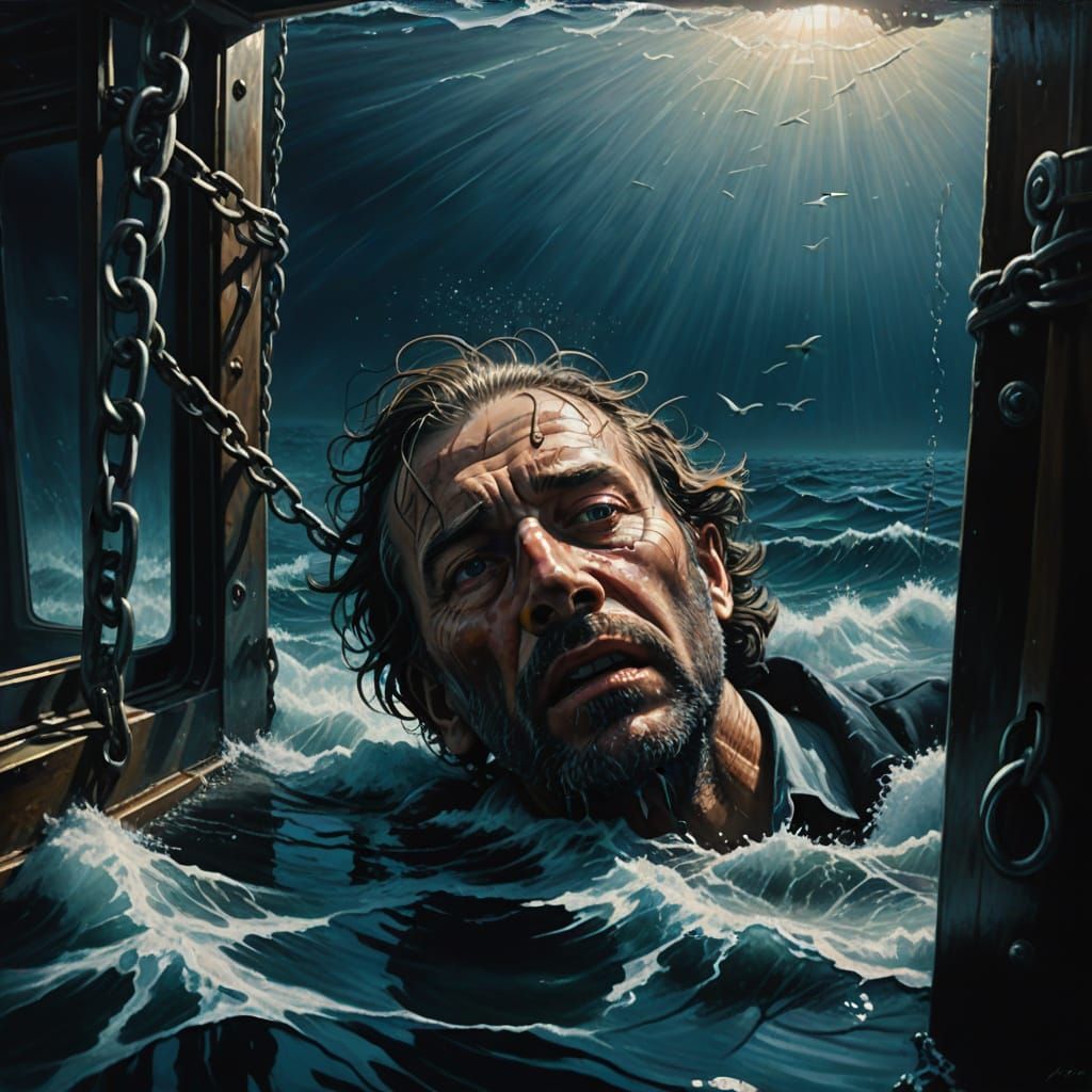 Surreal Plane Crash Sinking: Oil Painting