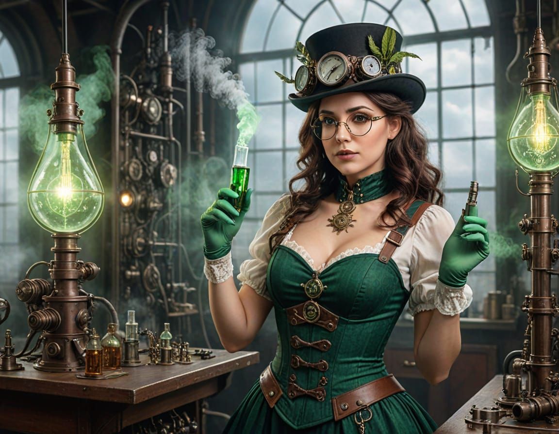Steampunk Lady in Brilliant Laboratory Setting