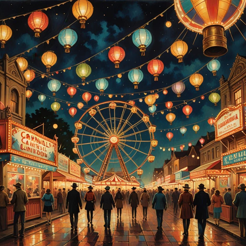Vintage Carnival at Night as Impressionist Painting