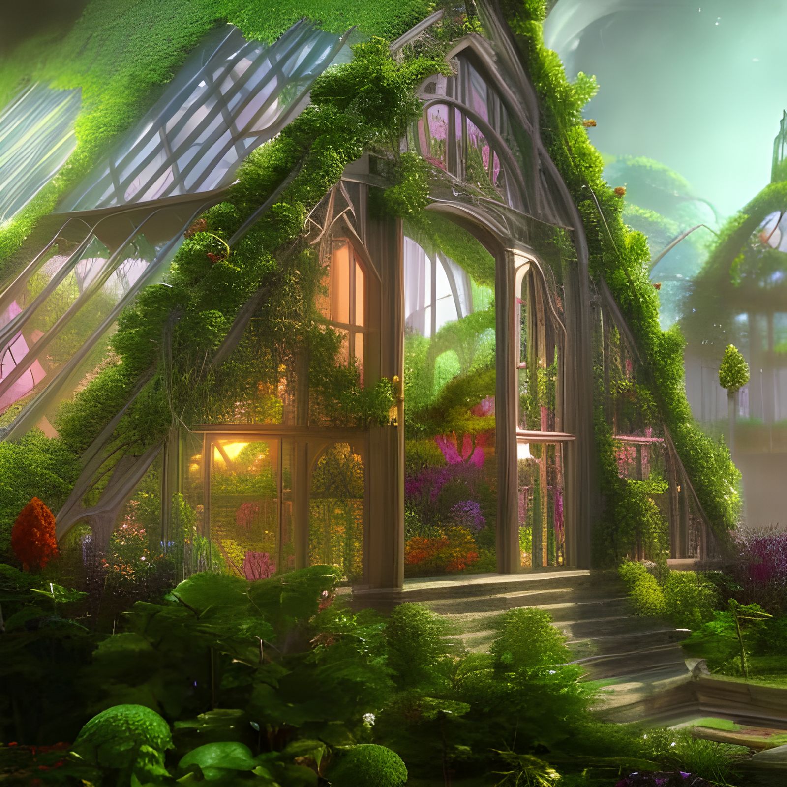 Dreamy Elven Greenhouse in Fantasy Concept Art Style