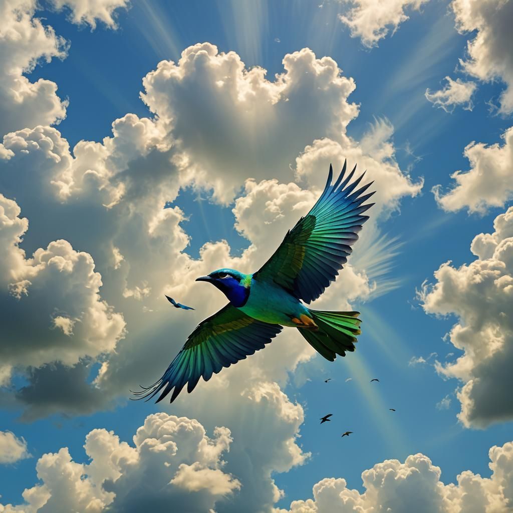 Blue Brazilian Bird Solo Flight: Vibrant Digital Art
