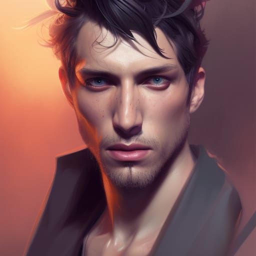 Baphometh Male Model Portrait in Hyperdetailed Style