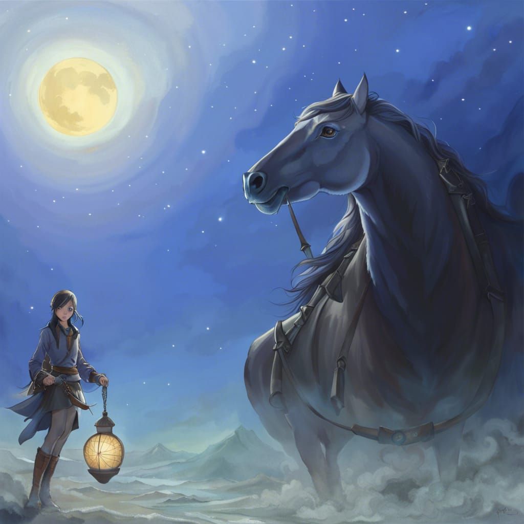 Pirate Girl and Spirit Horse on Rocky Shore