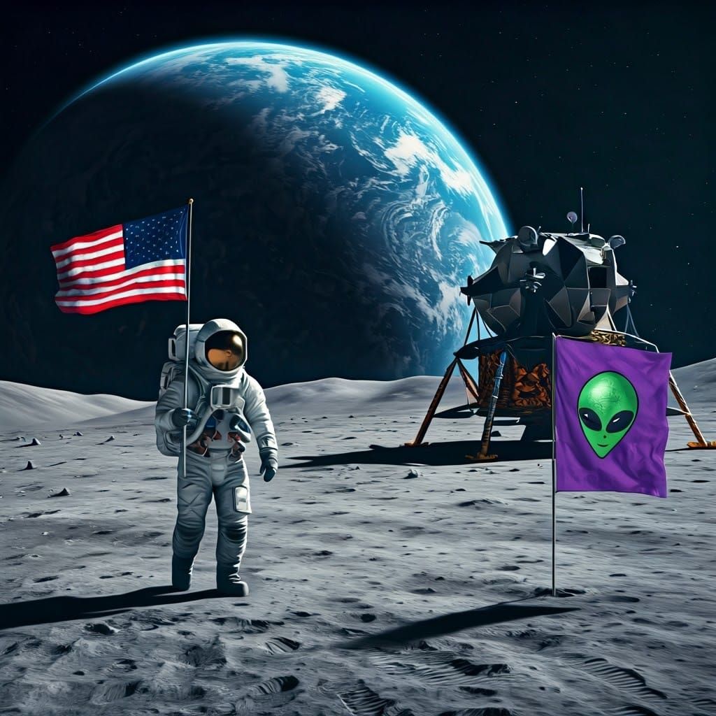 Astronaut Discovers Alien Flag on Moon's Surface in Stunning...