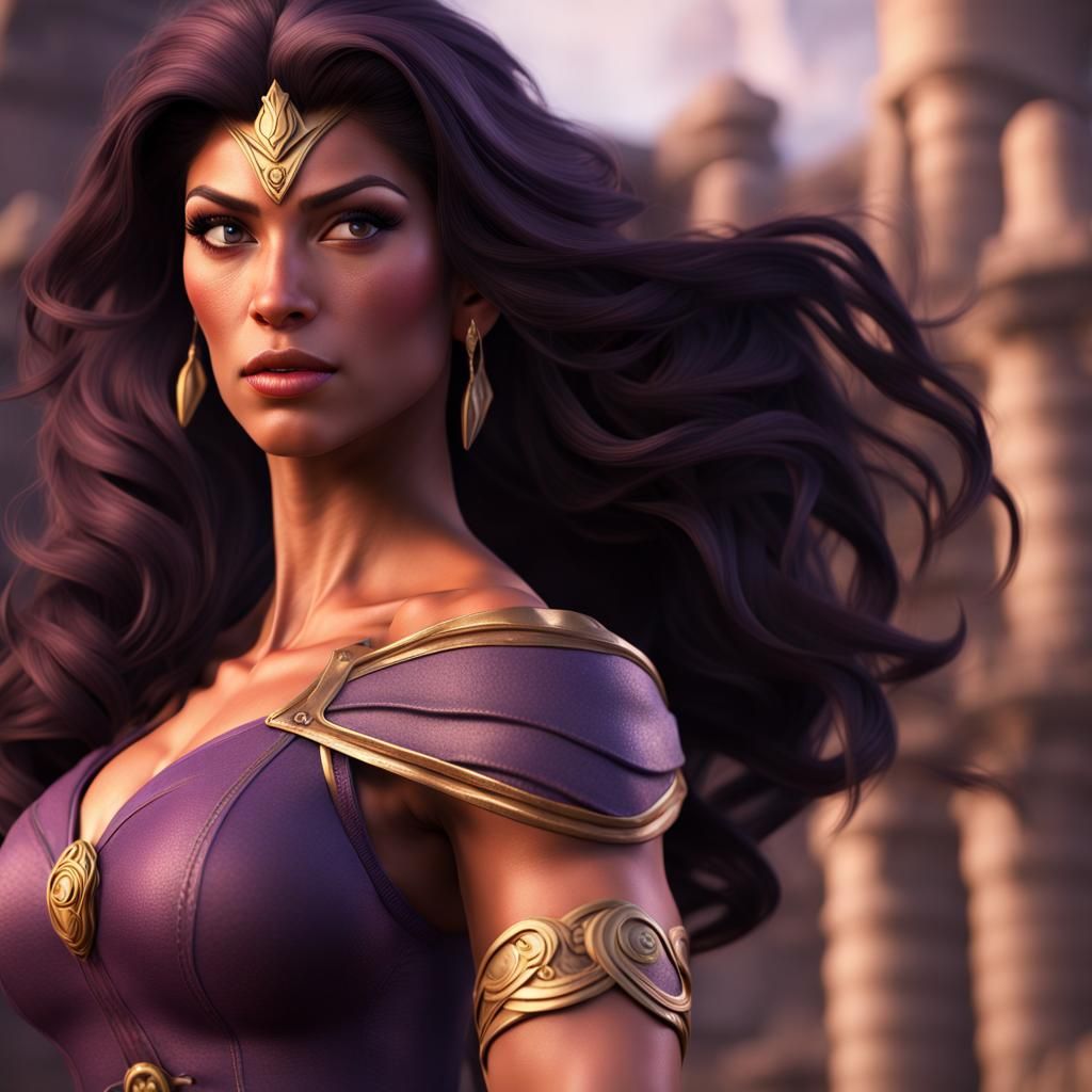 Hyperrealistic Megara Wizard in a Detailed Matte Painting