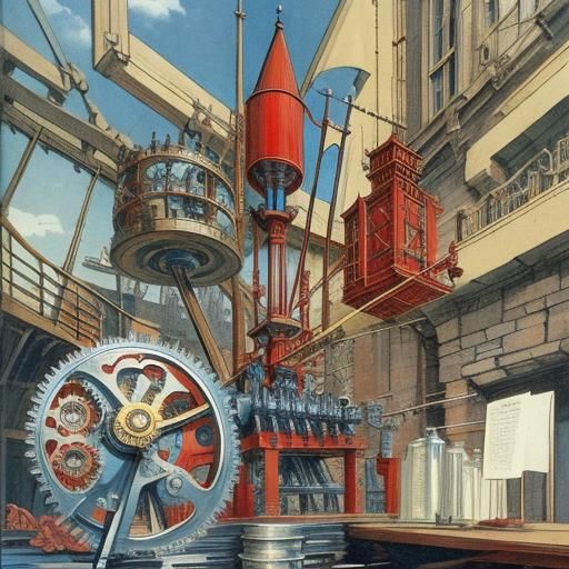 Complex Mechanical Contraption in Rube Goldberg Style