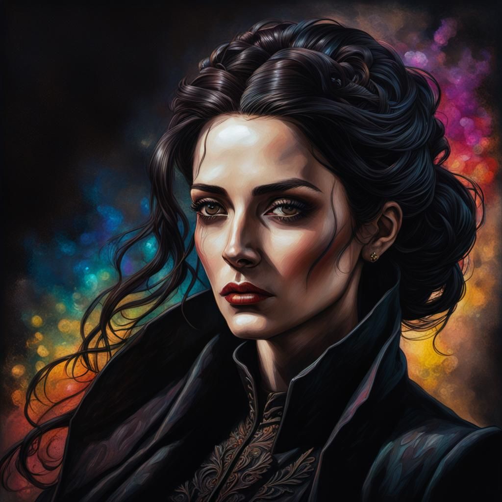 Gothic Woman in Pyrography Style Art