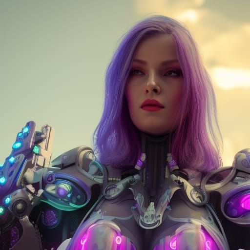 Cyberpunk Superheroines in Neon Cityscape