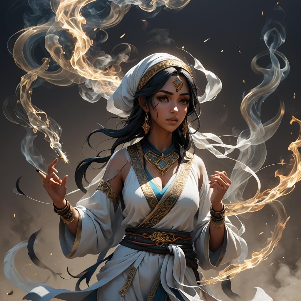 Mystical Smoke Jinn Writes in Anime Art Style