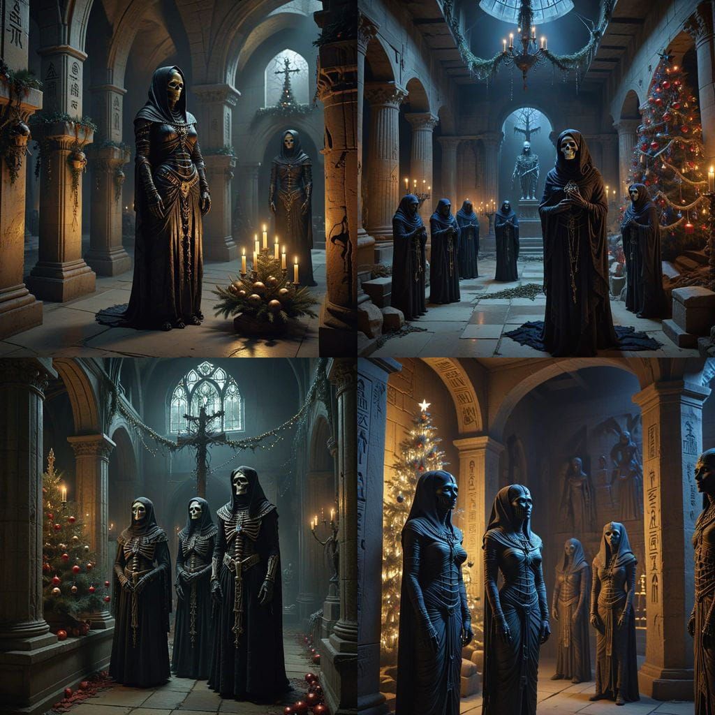 Standing inside of a Crypt Egyptians Mummies, are dressed up...