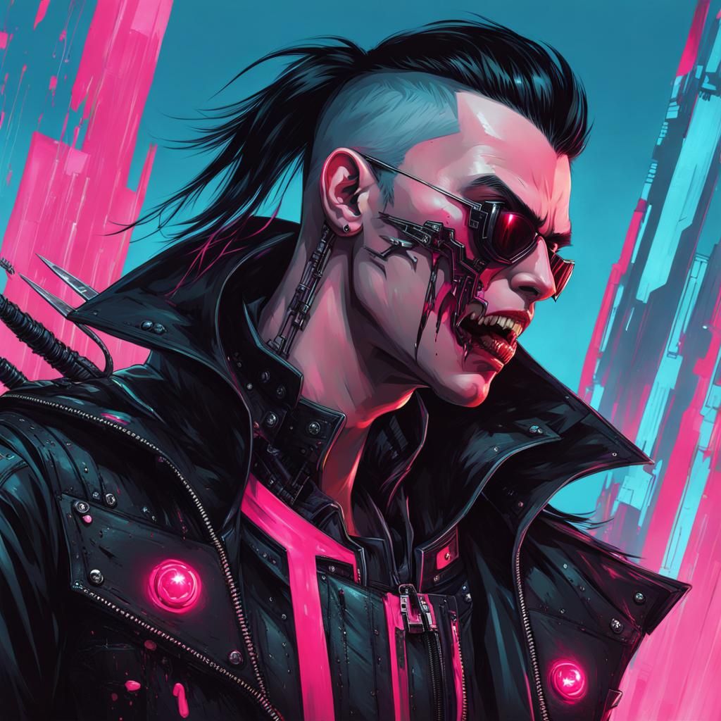 Cyberpunk Vampire with Dripping Blood