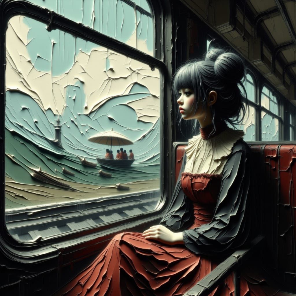 Anime Sorceress on Train, Lost in Thought