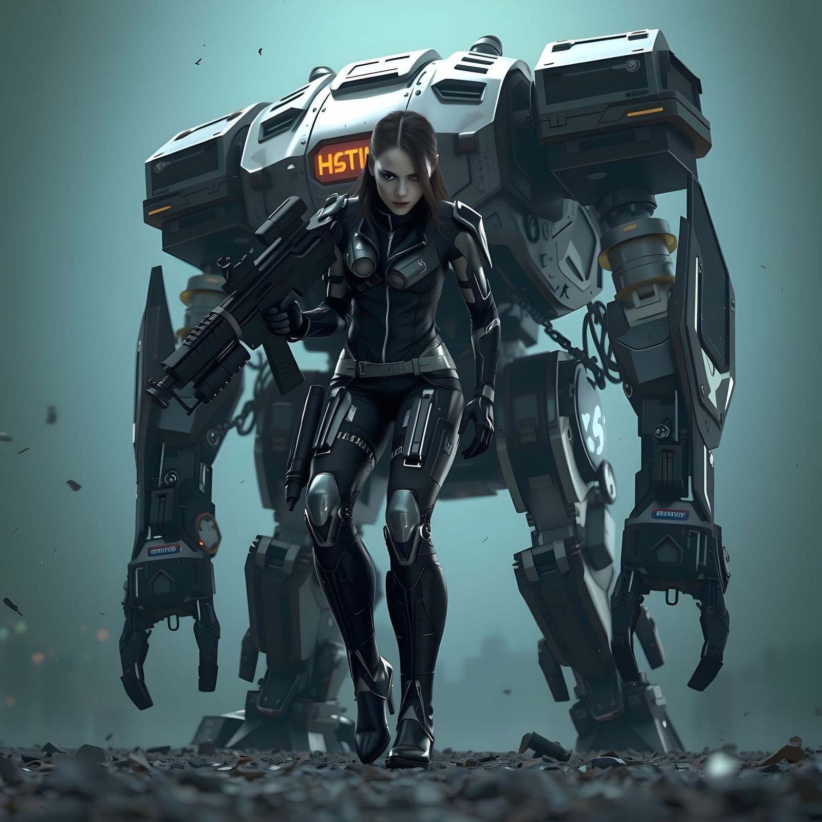 Sci-Fi Cybernetic Vampire Warrior in Epic Mech Suit