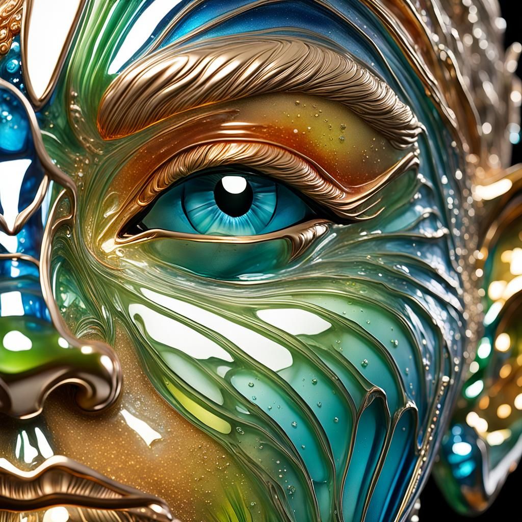 Enameled Glass Elf Face in Surreal Style