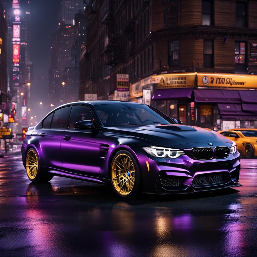 Black BMW M3 in New York City, Hyperrealistic Art