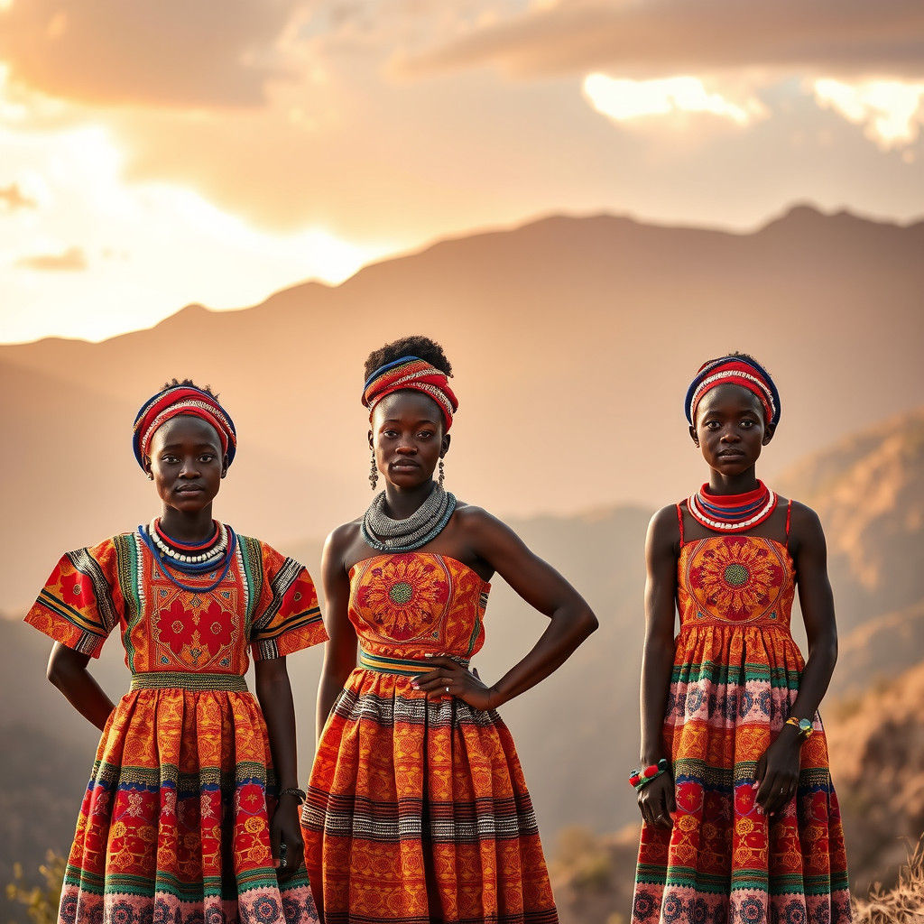 Lesotho Women in Traditional Seshoeshoe Dresses