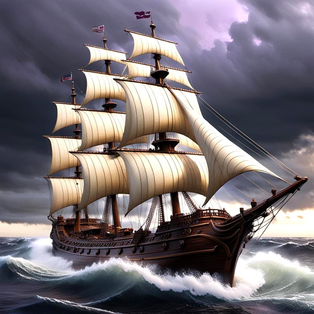 Dramatic English Ship in Dark Fantasy Style