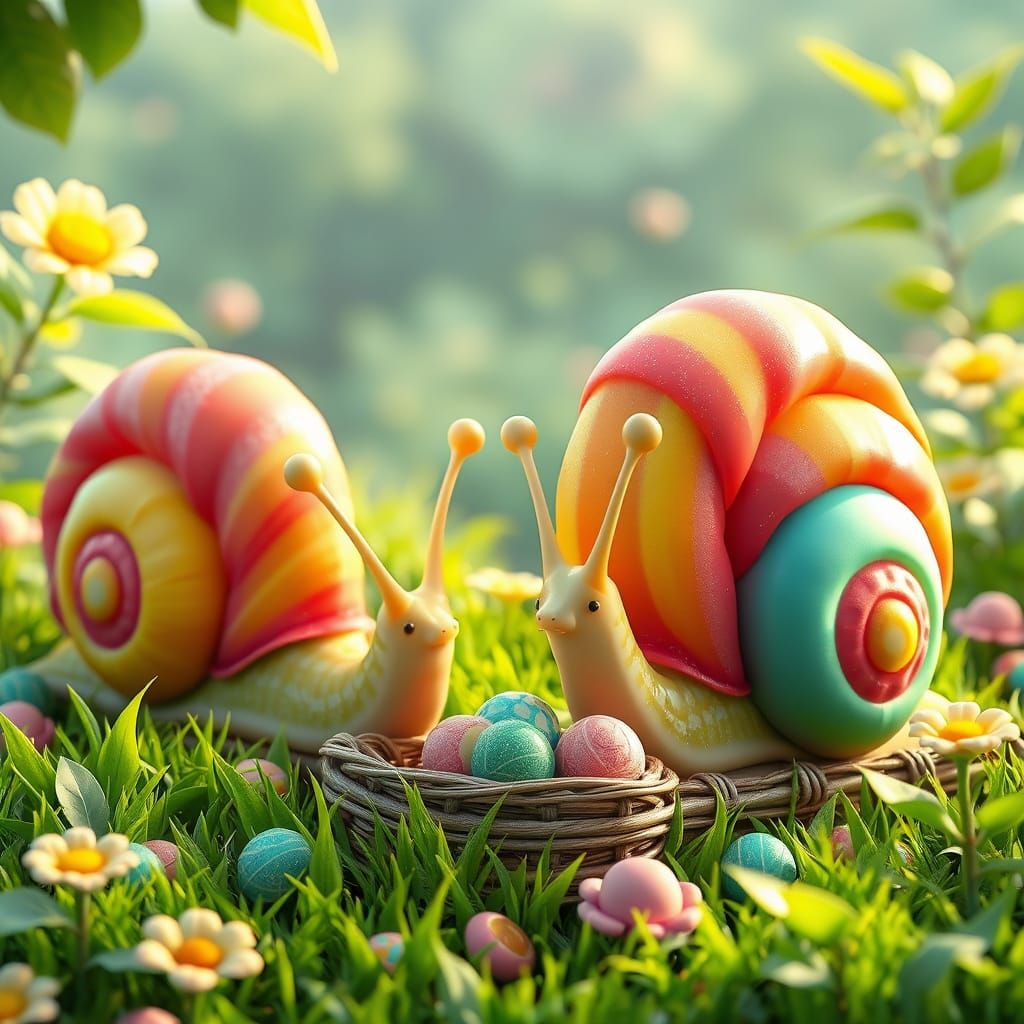 Candy Snails Enjoying Picnic in 3D Anime Style