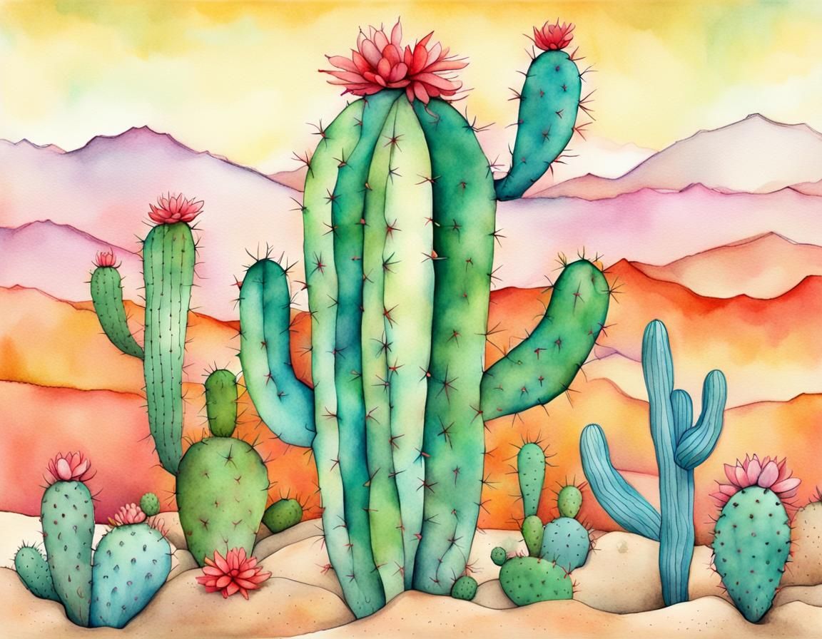 Cactus Carnival: Whimsical Desert in Watercolor and Ink