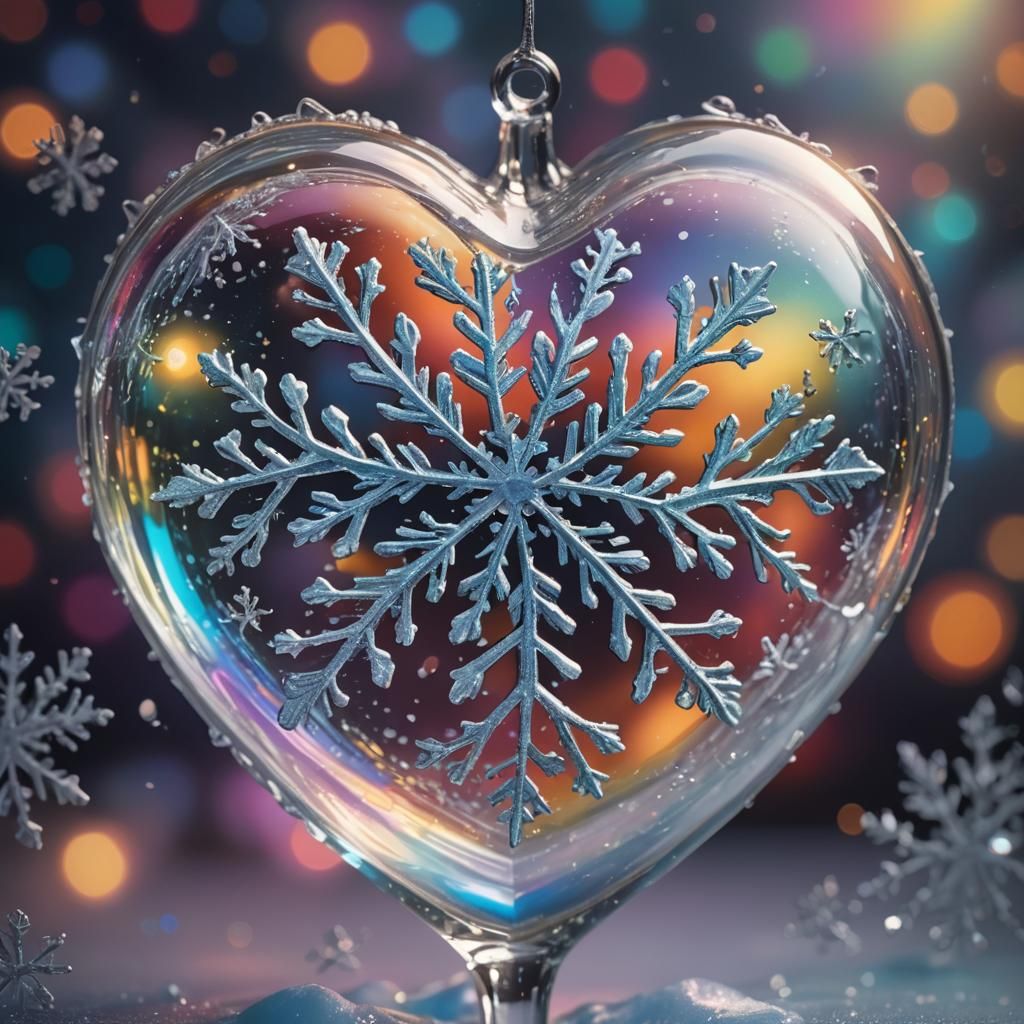 Delicate Snowflake in Glass Heart, Digital Painting