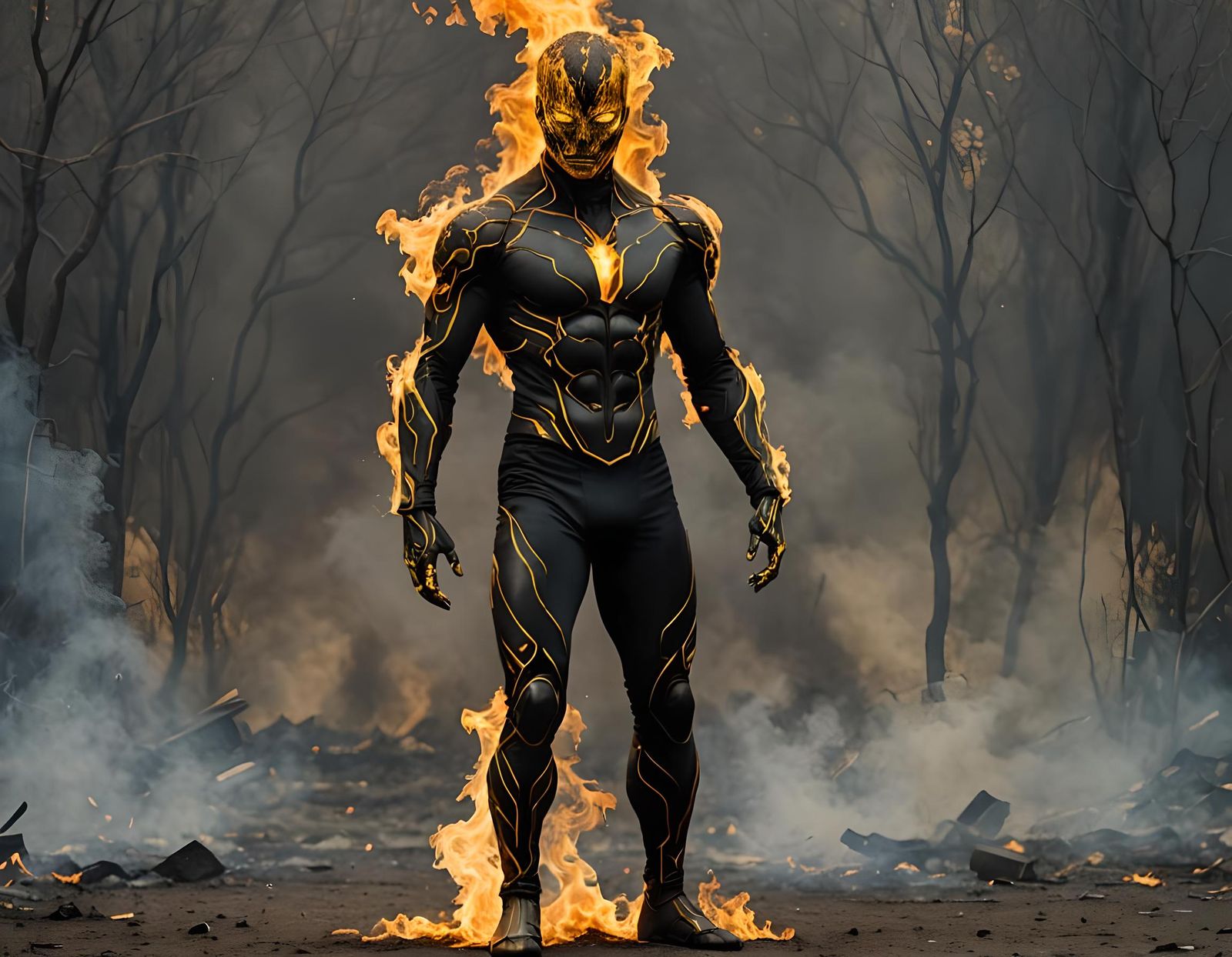 Fiery Humanoid in Dark Tights