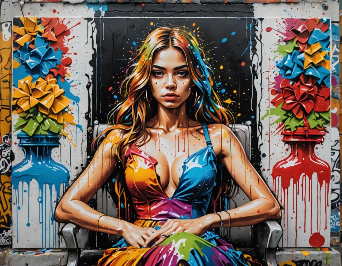 Colorful Graffiti Art of a Young Woman