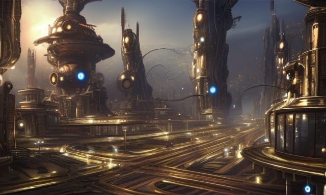 Steampunk Style Futuristic City: Hyperrealistic Rendering