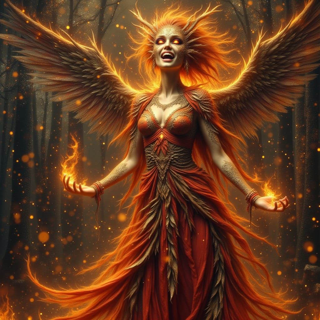 Wildfire Goddess: Elemental Fae Witch in Oil Painting