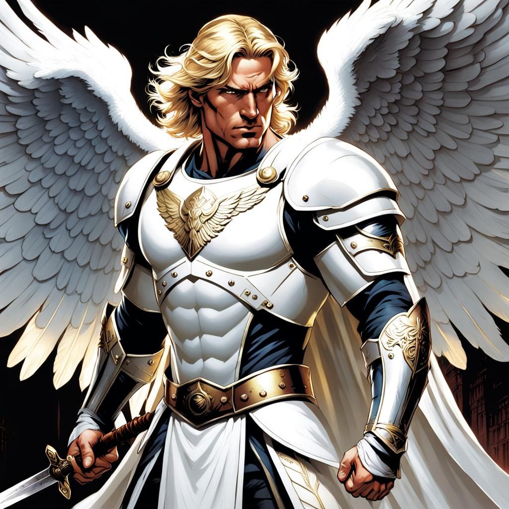 Blond Angel Warrior with Sword in Comic Book Art