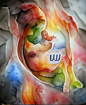 Watercolor Painting of a Baby in Womb