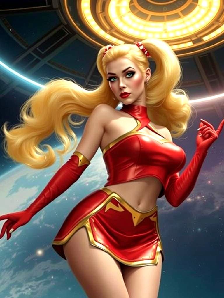 Retro Sci-Fi Pinup in Surreal Spaceship