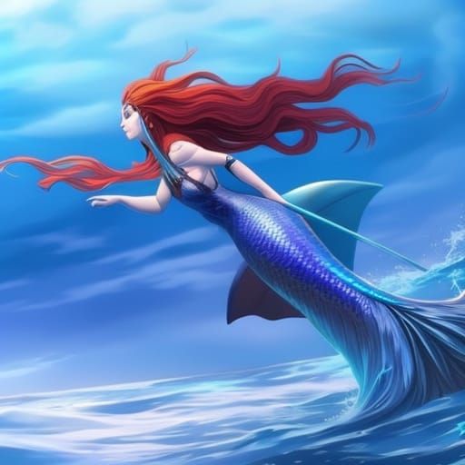 Hyperdetailed Mermaid Swimming in Ocean Concept Art
