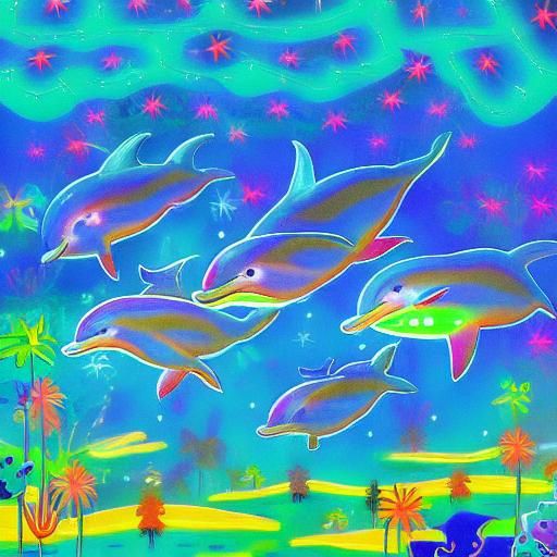 Dolphins Dance in Neon Oceanic Wonderland