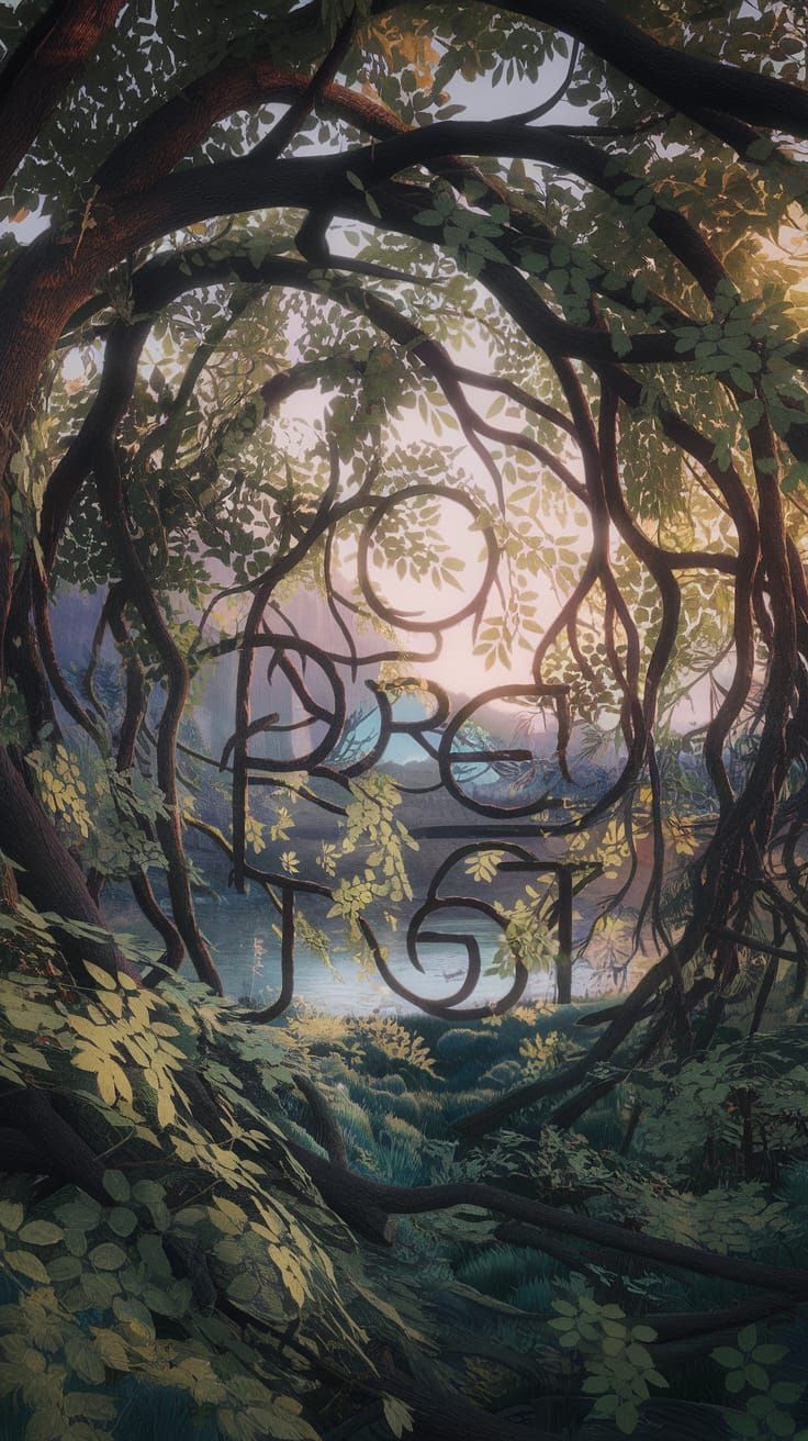 Typographic Forest Scene in Matte Painting Style