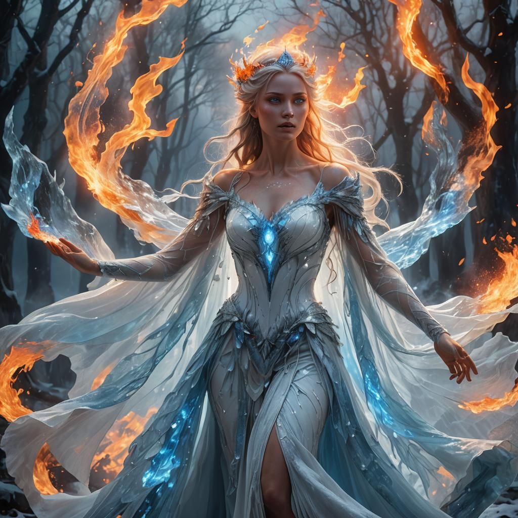 Mythic Fire and Ice Lady in Fantasy Art