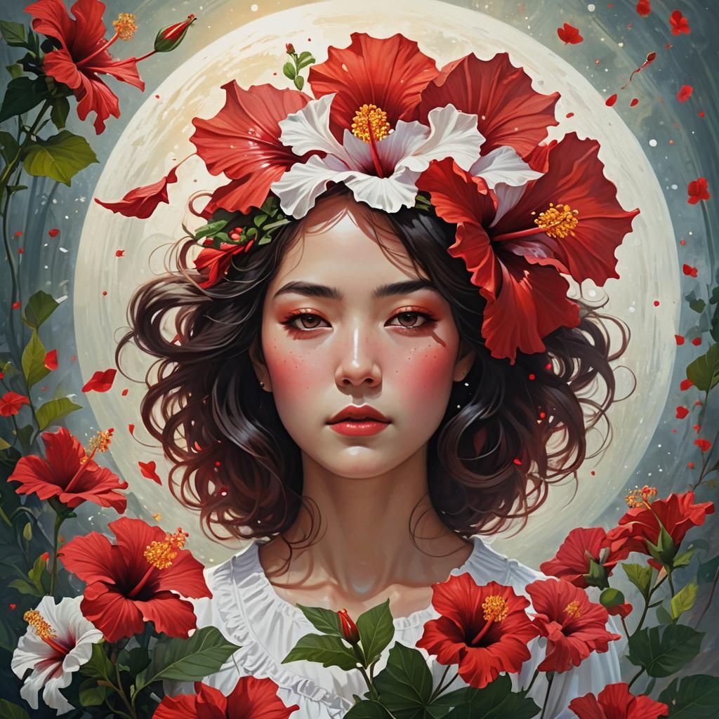 Hibiscus Woman in Whimsical Fantasy Style