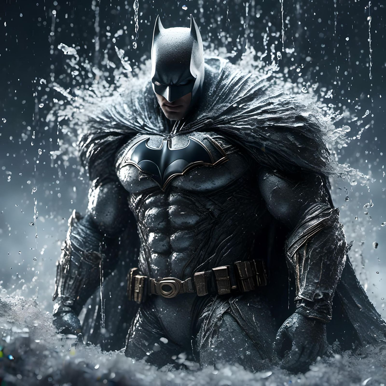 Photorealistic Batman Superman Fusion in Frost
