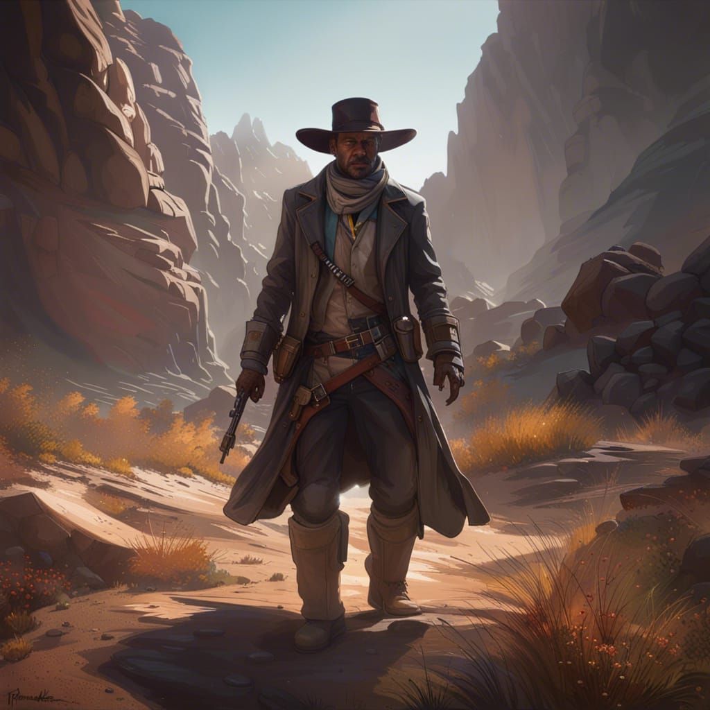 Gunslinger in Dark Western Landscape Concept Art