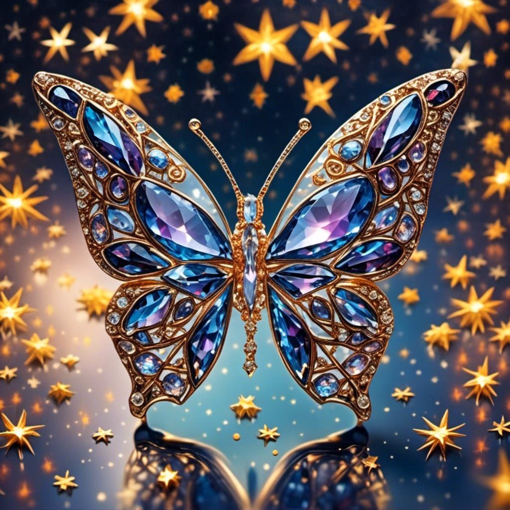 Jeweled Butterfly Spreads Wings on Starry Night