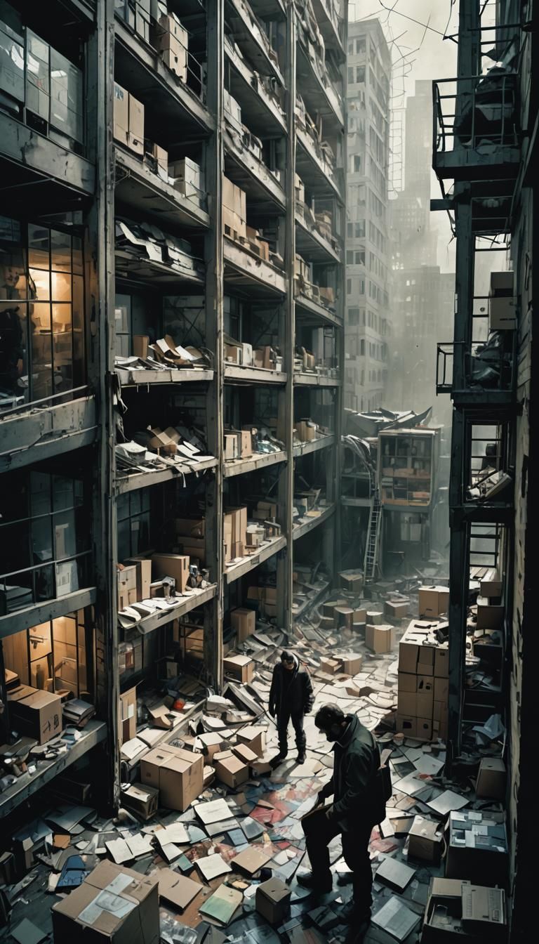 Dystopian Scavenger: Double Exposure in Abandoned Office