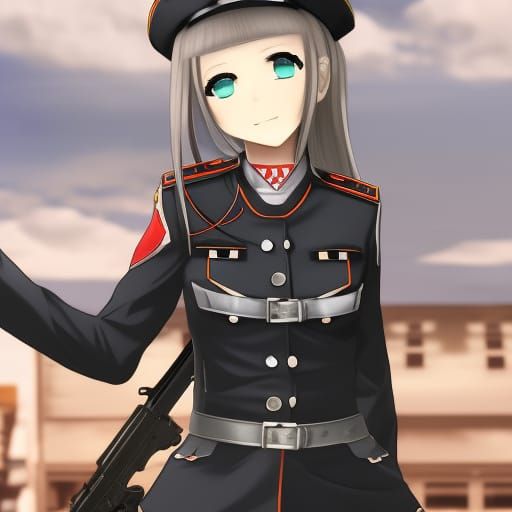 Anime Girl in German Officer Uniform